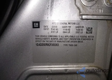 2012 Buick Lacrosse Premium 1 Group from USA, damaged, VIN 1G4GD5ER8CF305363